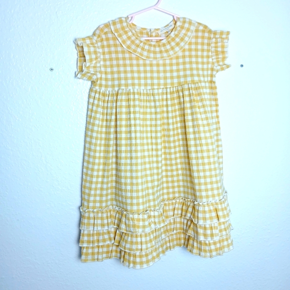 BLU PONY Girls Size 6 Mustard And White Ruffle Dress - Picture 1 of 9